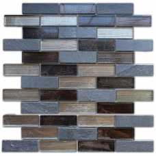 Мозаика стеклянная с камнем Caramelle Naturelle Alcantara nero 23х73 (260х298х8 мм)